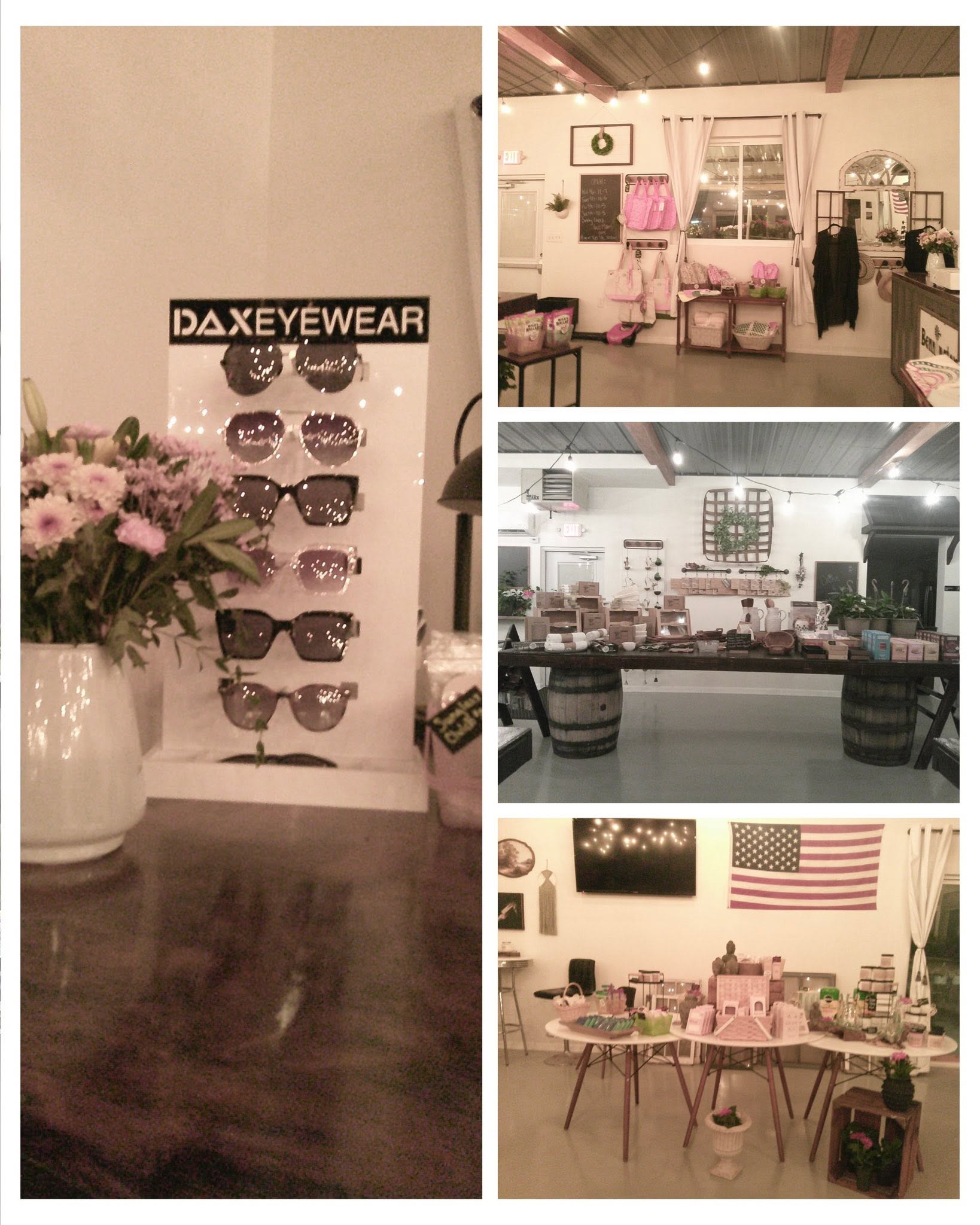 Dax eyewear display alongside gifts and home goods at Bennington Farms